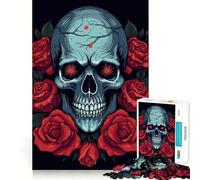 Rompecabezas de 1000 Piezas con diseño de Calavera y Rosas para Adultos Juguete de lógica Pura, Relajante y Divertido Corte preciso Regalo increíble 38x26cm