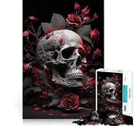 Rompecabezas de 1000 Piezas con diseño de Calavera y Rosas Rojas para Adultos y Adolescentes Juguete Intelectual para el hogar Disfrute de un Corte de Calidad Regalo clásico (50x75cm)