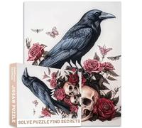 Rompecabezas de 1000 piezas con diseño de calaveras y rosas de cuervo negro, arte de pintura al óleo de 27 x 20 pulgadas, rompecabezas para adultos, desafiantes juegos de actividades familiares