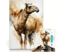 Rompecabezas de 1000 Piezas con diseño de Camello en Acuarela,Bordes Finos,Ideal para desarrollar la Mente,Relajarse y Disfrutar de un Regalo artístico navideño (50x75cm)