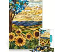 Rompecabezas de 1000 Piezas con diseño de Campo de Girasoles en vidrieras, Bordes Finos, Ideal para desarrollar la Mente, Relajarse y Disfrutar de la Navidad Regalo artístico (38x26cm)