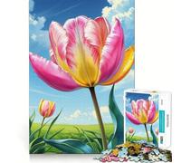 Rompecabezas de 1000 Piezas con diseño de Campo de Tulipanes Rosas y Amarillos para Adultos Ideal para Mejorar la Memoria, aliviar el estrés y armar (50x75cm)