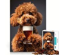 Rompecabezas de 1000 Piezas con diseño de caniche y Cerveza para Adultos Juguete de lógica Estimulante para un Juego Relajante Bordes Transparentes Regalo conmovedor (50x75cm)