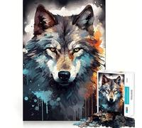 Rompecabezas de 1000 Piezas con diseño de Cara de Lobo en Acuarela Oscura Juego Mental Divertido,diseño Ajustado sin Huecos reuniones Familiares (50x75cm)