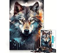 Rompecabezas de 1000 Piezas con diseño de Cara de Lobo en Acuarela Oscura para Adultos Diversión y Entrenamiento Mental, Corte láser Actividad Relajante para Grupos en Interiores