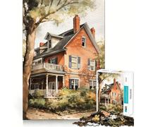 Rompecabezas de 1000 Piezas con diseño de casa de Madera en Acuarela para Adolescentes Juego de concentración Mental Corte de precisión Bordes Lisos Juego Ideal para Rellenar Calcetines navideños