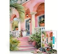 Rompecabezas de 1000 Piezas con diseño de casa Rosa en Acuarela con Plantas Tropicales para Adolescentes Rompecabezas fácil de armar Ideal para el Ocio Corte Limpio Navidad