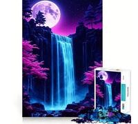 Rompecabezas de 1000 Piezas con diseño de Cascada Nocturna neón para Adultos Rompecabezas Diseño Tranquilo y nítido Regalo Premium (38x26cm)