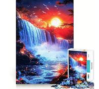 Rompecabezas de 1000 Piezas con diseño de Cascada y Puesta de Sol para Adolescentes Juego de concentración Mental Corte de precisión Bordes Lisos Juego Ideal para Rellenar Calcetines navideños