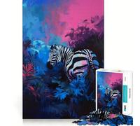 Rompecabezas de 1000 Piezas con diseño de Cebra Vibrante en una Colorida Jungla Juego de concentración Mental Corte de precisión con Bordes Suaves navideño (50x75cm)