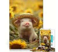 Rompecabezas de 1000 Piezas con diseño de Cerdito en un Campo de Girasoles con Sombrero, Ideal para Adolescentes Juguete Mental, Tiempo de Paz, Corte Premium, Regalo artístico (38x52cm)