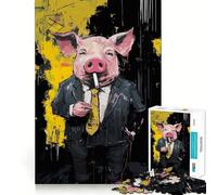 Rompecabezas de 1000 Piezas con diseño de Cerdo en Traje fumando un Cigarrillo Ideal para Adolescentes Rompecabezas de ingenio Relajarse (50x75cm)