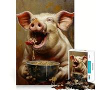 Rompecabezas de 1000 Piezas con diseño de Cerdo, Espaguetis y Fideos Ramen para Adultos y Adolescentes Juguete para Pensar y reflexionar Alivia el estrés Regalo navideño de Corte Limpio (38x26cm)