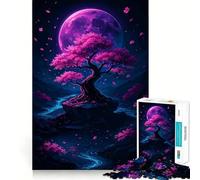 Rompecabezas de 1000 Piezas con diseño de Cerezo Rosa en Flor bajo la Luna para Adolescentes Ideal para Mejorar la Memoria, Relajarse y divertirse Diseño de Bordes precisos Regalo Creativo (38x26cm)