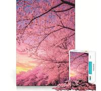 Rompecabezas de 1000 Piezas con diseño de cerezos en Flor al Atardecer Juego Creativo para ejercitar la Mente Paz,diversión y decoración navideña para la Pared (38x52cm)