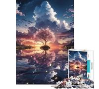 Rompecabezas de 1000 Piezas con diseño de cerezos en Flor al Atardecer Juego Educativo desafío Juguete para ejercitar la Mente decoración Perfecta Regalo para Hombres y Mujeres (tamaño 38x52cm)