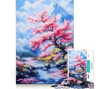 Rompecabezas de 1000 Piezas con diseño de cerezos en Flor,montaña y Arroyo Arte de Corte preciso Juego de Habilidad Mental Juego fácil de Jugar (38x52cm)