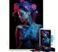 Rompecabezas de 1000 Piezas con diseño de Chica Adolescente, Estilo Cyberpunk Floral neón Juguete Inteligente para el hogar, pasatiempo, Corte preciso, Regalo para Festivales (38x26cm)