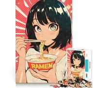 Rompecabezas de 1000 Piezas con diseño de Chica Anime Comiendo Fideos Ramen para Adultos Juego de Memoria Cerebral Encaje Huecos Actividad Relajante para un Descanso Mental (38x52cm)