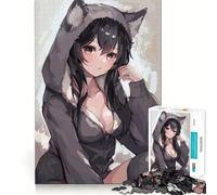 Rompecabezas de 1000 Piezas con diseño de Chica Anime con Capucha de Lobo para Adultos Juego de Memoria Divertido Componentes Resistentes y de Corte Limpio aliviar el estrés