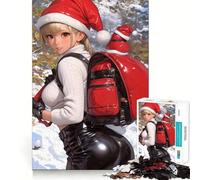 Rompecabezas de 1000 Piezas con diseño de Chica Anime con Gorro de Papá Noel Juguete Creativo con Cierre Seguro y sin Piezas Sueltas Actividad Ideal para Compartir en Familia (38x52cm)