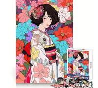 Rompecabezas de 1000 Piezas con diseño de Chica Anime con Kimono japonés para Adolescentes Entrenamiento Inteligente,Escape Tranquilo,Corte Impecable,Regalo Memorable (38x26cm)