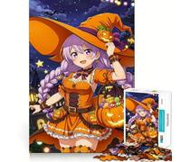 Rompecabezas de 1000 piezas con diseño de chica anime disfrazada de bruja de Halloween para adolescentes Juego de memoria mental Cierre seguro sin piezas sueltas Ideal para viajar Juego para ejercitar