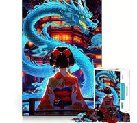 Rompecabezas de 1000 Piezas con diseño de Chica Anime,dragón y pagodas Juego de concentración Mental con Cortes de precisión y Bordes Lisos Actividad Absorbente para Noches tranquilas (50x75cm)