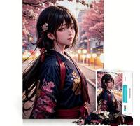 Rompecabezas de 1000 Piezas con diseño de Chica Anime en Kimono,Estilo japonés Entrenamiento Cerebral Divertido Encaje Huecos Actividad para Compartir con Seres Queridos (38x52cm)