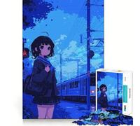 Rompecabezas de 1000 Piezas con diseño de Chica Anime en la estación de Tren Juego de concentración Mental con Cortes de precisión y Bordes Lisos Actividad Relajante para Noches tranquilas (38x26cm)