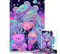 Rompecabezas de 1000 Piezas con diseño de Chica Anime en Tonos Pastel y Oso de Peluche para Adultos y Adolescentes Un Rompecabezas Mental Que Ayuda a aliviar el estrés Un Regalo Original y Divertido