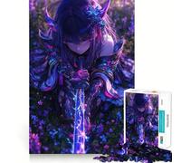 Rompecabezas de 1000 Piezas con diseño de Chica Anime,Espada y Campo de Flores para Adolescentes Diversión para estimular Manualidad de Corte de Alta precisión Actividad Relajante para desconectar