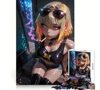 Rompecabezas de 1000 Piezas con diseño de Chica Anime fumando en un callejón Ideal para ejercitar la Mente, Relajarse y divertirse Corte de precisión Regalo significativo (38x52cm)