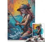Rompecabezas de 1000 Piezas con diseño de Chica Anime pescando, Ideal para Decorar la Pared Un Reto para completar Fomenta el Amor en Pareja 50x75cm