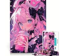 Rompecabezas de 1000 Piezas con diseño de Chica Anime Rosa Bebiendo té de Burbujas para Adultos Ideal para Mejorar la Memoria Un pasatiempo Divertido para armar y Decorar la Pared (38x26cm)