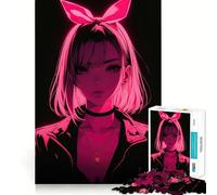Rompecabezas de 1000 Piezas con diseño de Chica Anime Rosa neón Brillante para Adolescentes Juguete para el hogar Bordes precisos Lista de Deseos de Papá Noel (38x52cm)