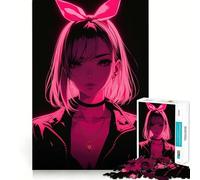 Rompecabezas de 1000 Piezas con diseño de Chica Anime Rosa neón Brillante para Adultos Juguete para ejercitar la Mente Arte Relajante Regalo Ideal para Festivales (38x26cm)