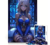 Rompecabezas de 1000 Piezas con diseño de Chica Anime Vestida de Azul Ideal para Adolescentes Ayuda a Mejorar la Memoria y a Relajarse fácilmente Regalar en Vacaciones (38x26cm)