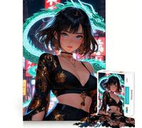 Rompecabezas de 1000 Piezas con diseño de Chica Anime y dragón en un Paisaje Urbano Diversión para Entrenar la Mente Encaja Perfectamente sin Huecos Actividad para Compartir con Seres Queridos