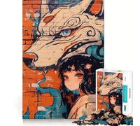 Rompecabezas de 1000 Piezas con diseño de Chica Anime y Lobo,Estilo Graffiti,para Adultos Divertido Juego de Memoria con componentes Resistentes y de Corte Limpio aliviar el estrés