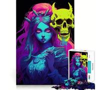 Rompecabezas de 1000 Piezas con diseño de Chica Cyberpunk con Calavera para Adultos Mejora la Memoria Ideal para familias Diseño para armar Elige tu Deseo de Papá Noel 38x52cm