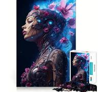 Rompecabezas de 1000 Piezas con diseño de Chica Cyberpunk Floral neón para Adultos Mejora la Memoria Momento de Paz Bordes Finos Regalo Ideal para Pedir un Deseo a Papá Noel (38x26cm)