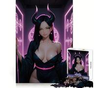 Rompecabezas de 1000 Piezas con diseño de Chica Demonio de Anime en neón, Ideal para Adolescentes Ejercicios de lógica, diversión Tranquila, Bordes limpios y Regalo Festivo (50x75cm)