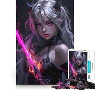 Rompecabezas de 1000 Piezas con diseño de Chica Demonio neón Rosa para Adolescentes Juguete de lógica, Sencillo, Divertido, con Bordes Suaves y Elegante Regalo Ideal (50x75cm)