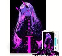 Rompecabezas de 1000 Piezas con diseño de Chica Demonio neón Rosa para Adolescentes Refuerza la Memoria, Calma y relajación Bordes de Calidad (38x26cm)