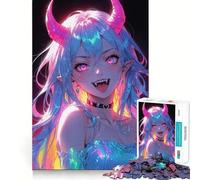 Rompecabezas de 1000 Piezas con diseño de Chica Demonio neón Sexy para Adultos y Adolescentes Mejora la Memoria, es Ligero, Relajante y de Corte preciso Un Regalo Encantador 50x75cm