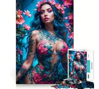 Rompecabezas de 1000 Piezas con diseño de Chica Desnuda y Flores para Adultos Juguete de lógica para Fortalecer la Mente Divertido y Elegante Regalo (38x26cm)