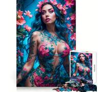 Rompecabezas de 1000 Piezas con diseño de Chica Desnuda y Flores para Adultos Juguete de lógica para Fortalecer la Mente Divertido y Elegante Regalo (38x26cm)