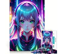 Rompecabezas de 1000 Piezas con diseño de Chica Gamer de Anime neón para Adolescentes Juguete Intelectual para fomentar el Tiempo en Familia Corte de Calidad Regalo Memorable (50x75cm)
