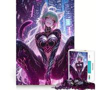 Rompecabezas de 1000 Piezas con diseño de Chica Gato Anime en un Paisaje Urbano Cyberpunk Juguete Creativo con componentes Resistentes y de Corte Limpio Ideal para Llevar de Viaje Juego Mental